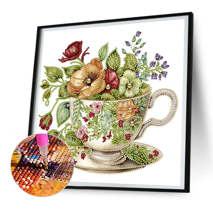 Flowers In Teacup - Special Shaped Drill Diamond Painting 30*30CM