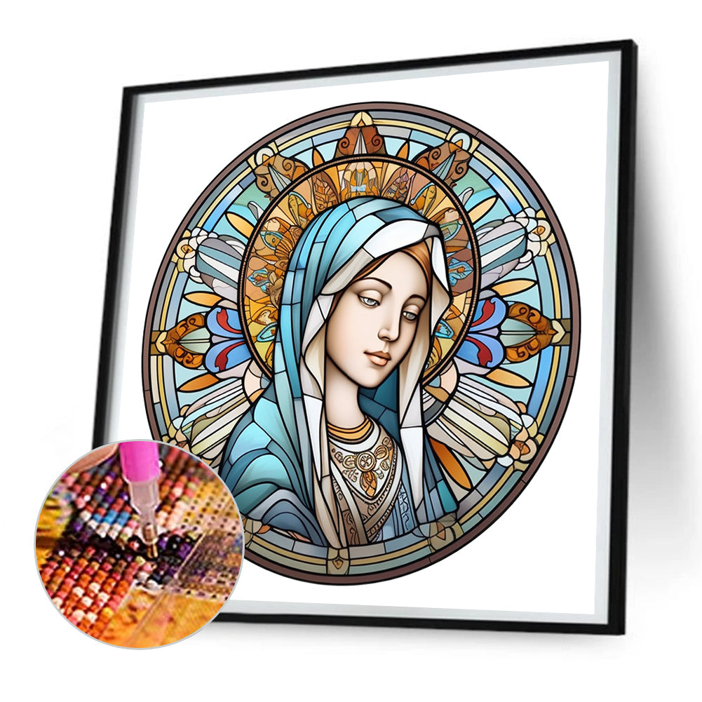 Jesus And The Virgin Glass Painting - Full Round Drill Diamond Painting 30*30CM