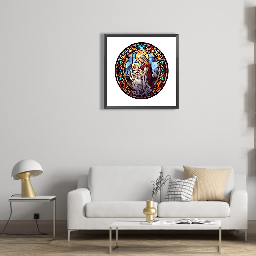 Jesus And The Virgin Glass Painting - Full Round Drill Diamond Painting 30*30CM