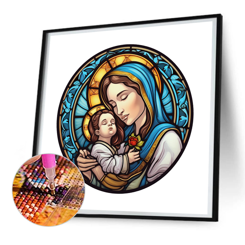 Jesus And The Virgin Glass Painting - Full Round Drill Diamond Painting 30*30CM