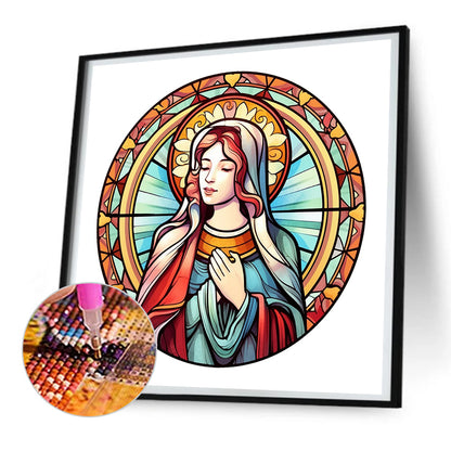 Jesus And The Virgin Glass Painting - Full Round Drill Diamond Painting 30*30CM