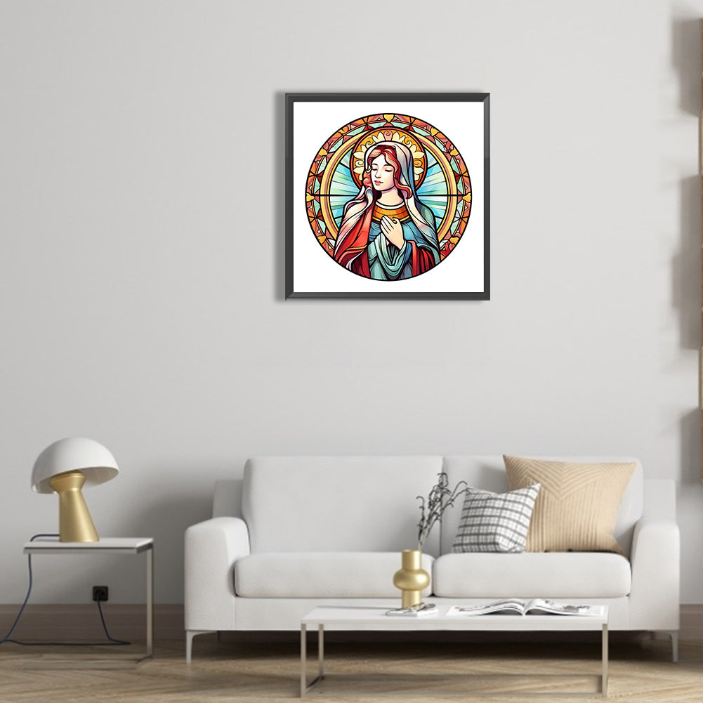 Jesus And The Virgin Glass Painting - Full Round Drill Diamond Painting 30*30CM