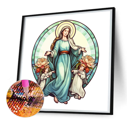 Jesus And The Virgin Glass Painting - Full Round Drill Diamond Painting 30*30CM