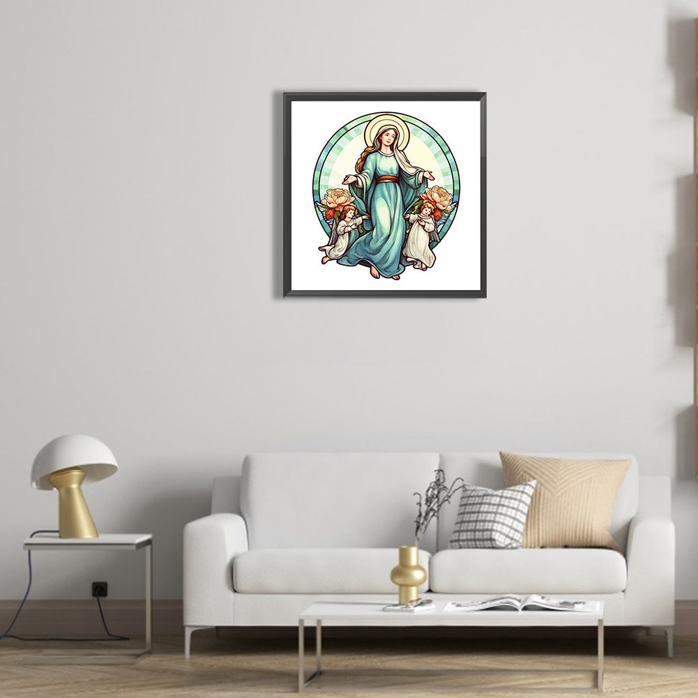 Jesus And The Virgin Glass Painting - Full Round Drill Diamond Painting 30*30CM