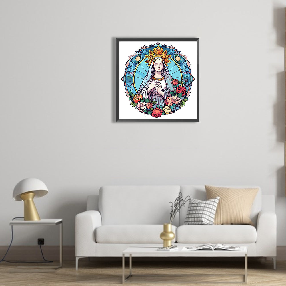 Jesus And The Virgin Glass Painting - Full Round Drill Diamond Painting 30*30CM