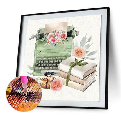 Green Typewriter - Full Round Drill Diamond Painting 30*30CM