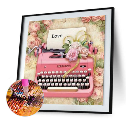 Pink Flower Typewriter - Full Round Drill Diamond Painting 30*30CM