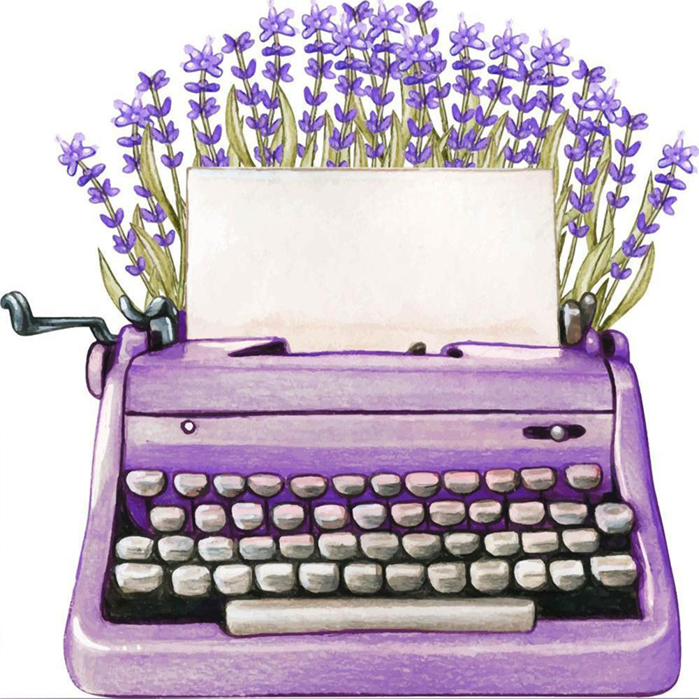 Purple Lavender Typewriter - Full Round Drill Diamond Painting 30*30CM
