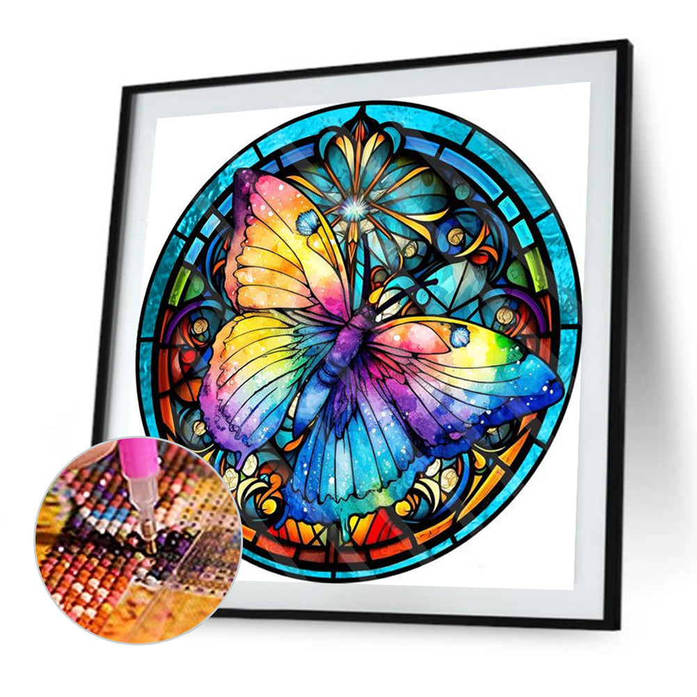 Glass Painted Butterfly - Full Square Drill Diamond Painting 40*40CM