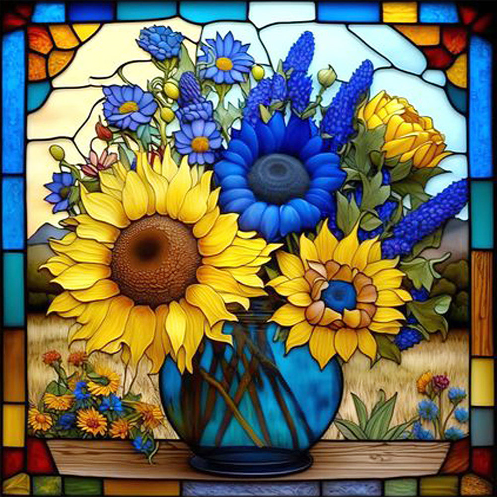 Glass Painting Sunflowers - Full Square Drill Diamond Painting 40*40CM