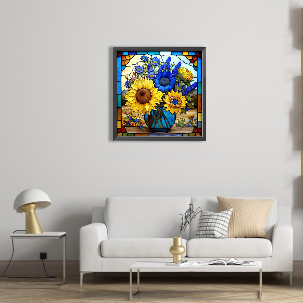 Glass Painting Sunflowers - Full Square Drill Diamond Painting 40*40CM