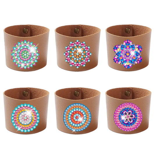 6pcs Diamond Painting Cup Sleeve Leather DIY Embroidery Art Craft Kit Home Decor
