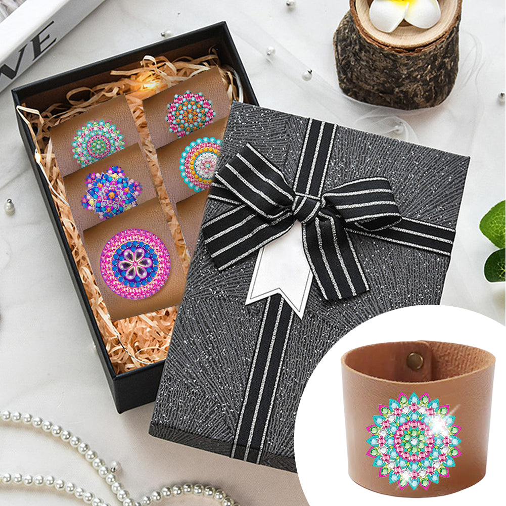 6pcs Diamond Painting Cup Sleeve Leather DIY Embroidery Art Craft Kit Home Decor