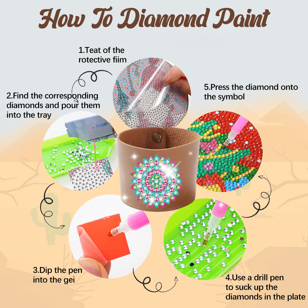 6pcs Diamond Painting Cup Sleeve Leather DIY Embroidery Art Craft Kit Home Decor