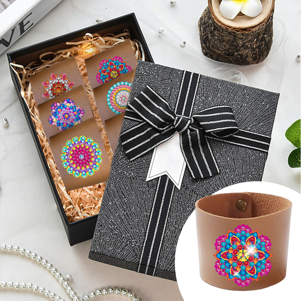 6pcs Diamond Painting Cup Sleeve Leather DIY Embroidery Art Craft Kit Home Decor