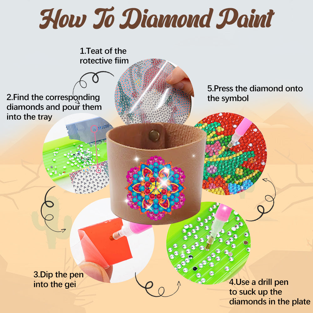 6pcs Diamond Painting Cup Sleeve Leather DIY Embroidery Art Craft Kit Home Decor