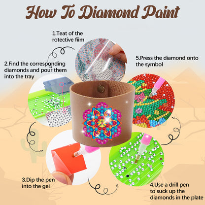 6pcs Diamond Painting Cup Sleeve Leather DIY Embroidery Art Craft Kit Home Decor