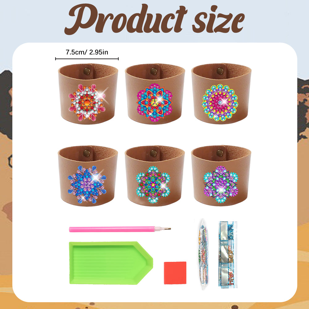6pcs Diamond Painting Cup Sleeve Leather DIY Embroidery Art Craft Kit Home Decor