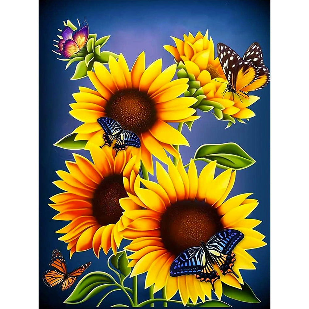 Butterfly Flower Sunflower - Full Round Drill Diamond Painting 30*40CM