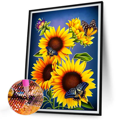 Butterfly Flower Sunflower - Full Round Drill Diamond Painting 30*40CM