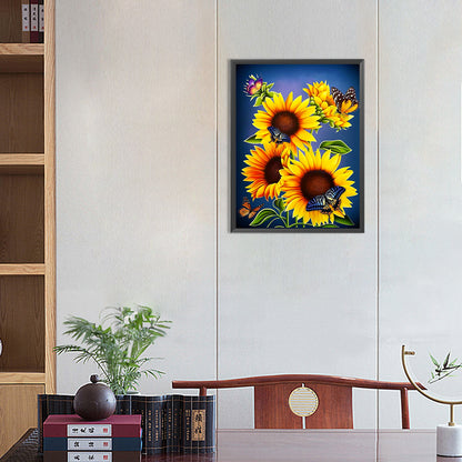 Butterfly Flower Sunflower - Full Round Drill Diamond Painting 30*40CM