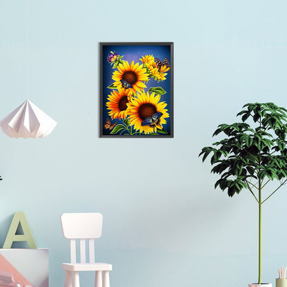 Butterfly Flower Sunflower - Full Round Drill Diamond Painting 30*40CM