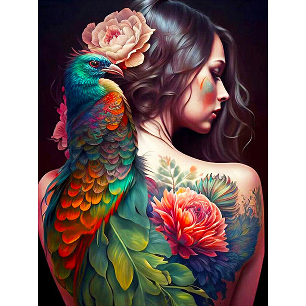 Girl Flower And Bird Back - Full Round Drill Diamond Painting 40*50CM