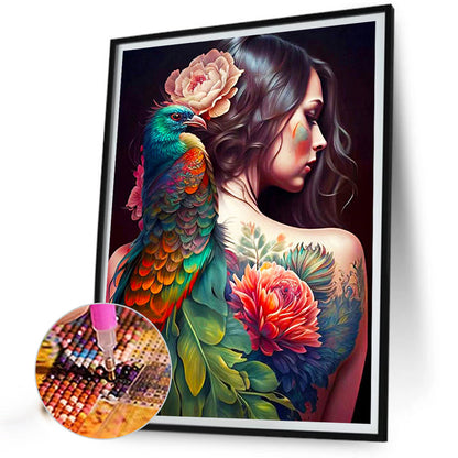 Girl Flower And Bird Back - Full Round Drill Diamond Painting 40*50CM