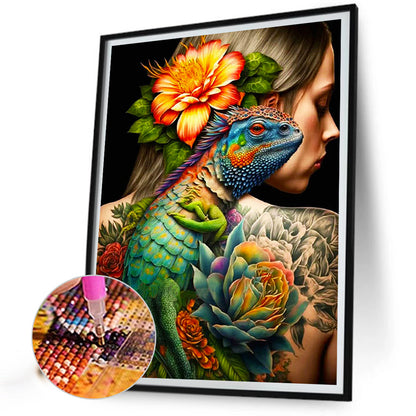 Girl Flower And Bird Back - Full Round Drill Diamond Painting 40*50CM