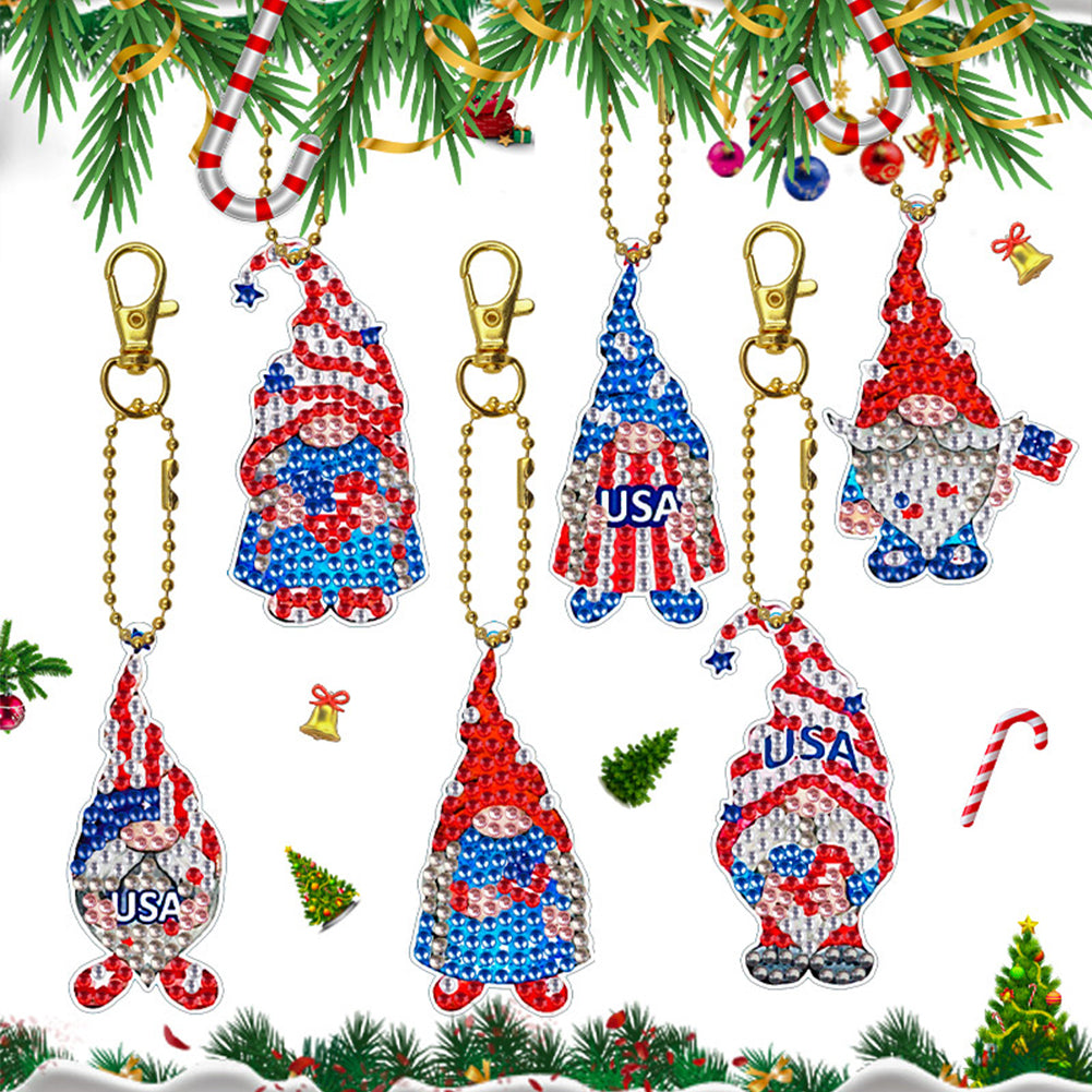 6pcs Diamond Art Key Rings Art Craft 5D Double Sided DIY Hanging Ornaments Gifts