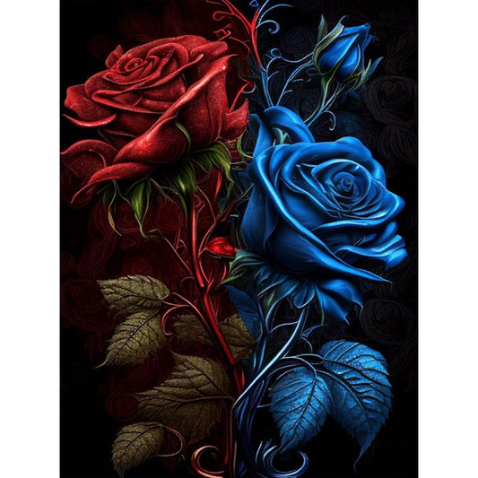 Red And Blue Roses - Full Round Drill Diamond Painting 30*40CM