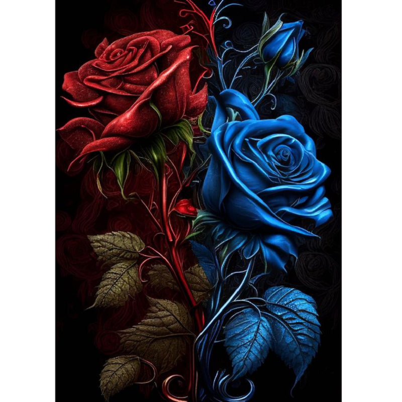 Red And Blue Roses - Full Round Drill Diamond Painting 30*40CM