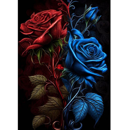 Red And Blue Roses - Full Round Drill Diamond Painting 30*40CM