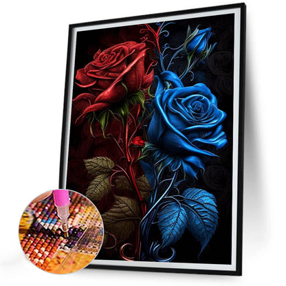 Red And Blue Roses - Full Round Drill Diamond Painting 30*40CM