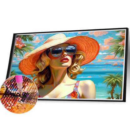 Woman In Hat - Full Round Drill Diamond Painting 40*30CM