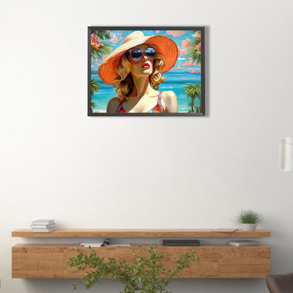 Woman In Hat - Full Round Drill Diamond Painting 40*30CM