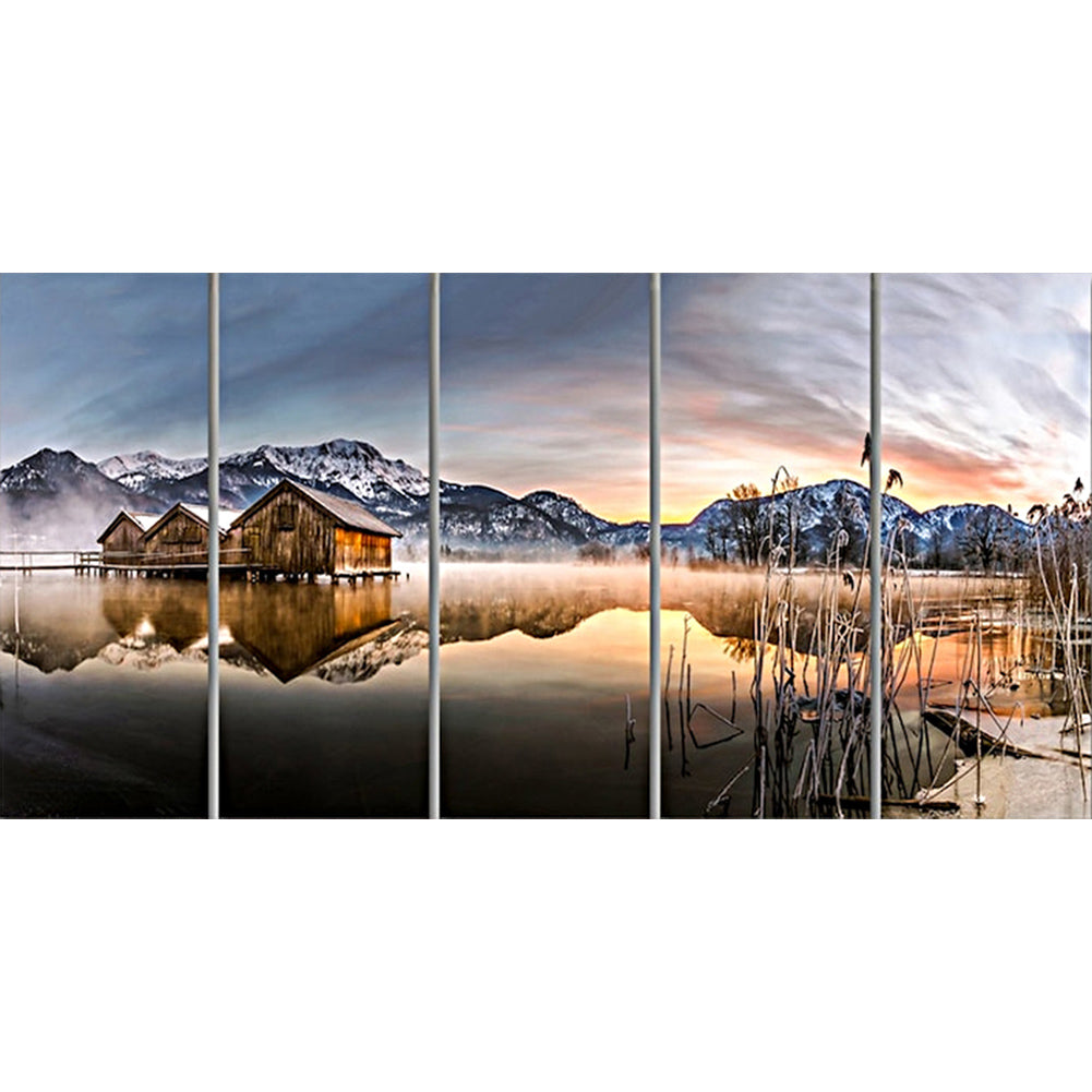 Winter Mountain Lake - Full Round Drill Diamond Painting 80*40CM