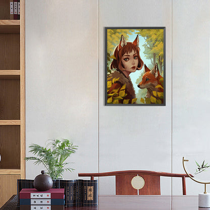 The Girl With Fox Ears And The Fox - Full Round Drill Diamond Painting 30*40CM