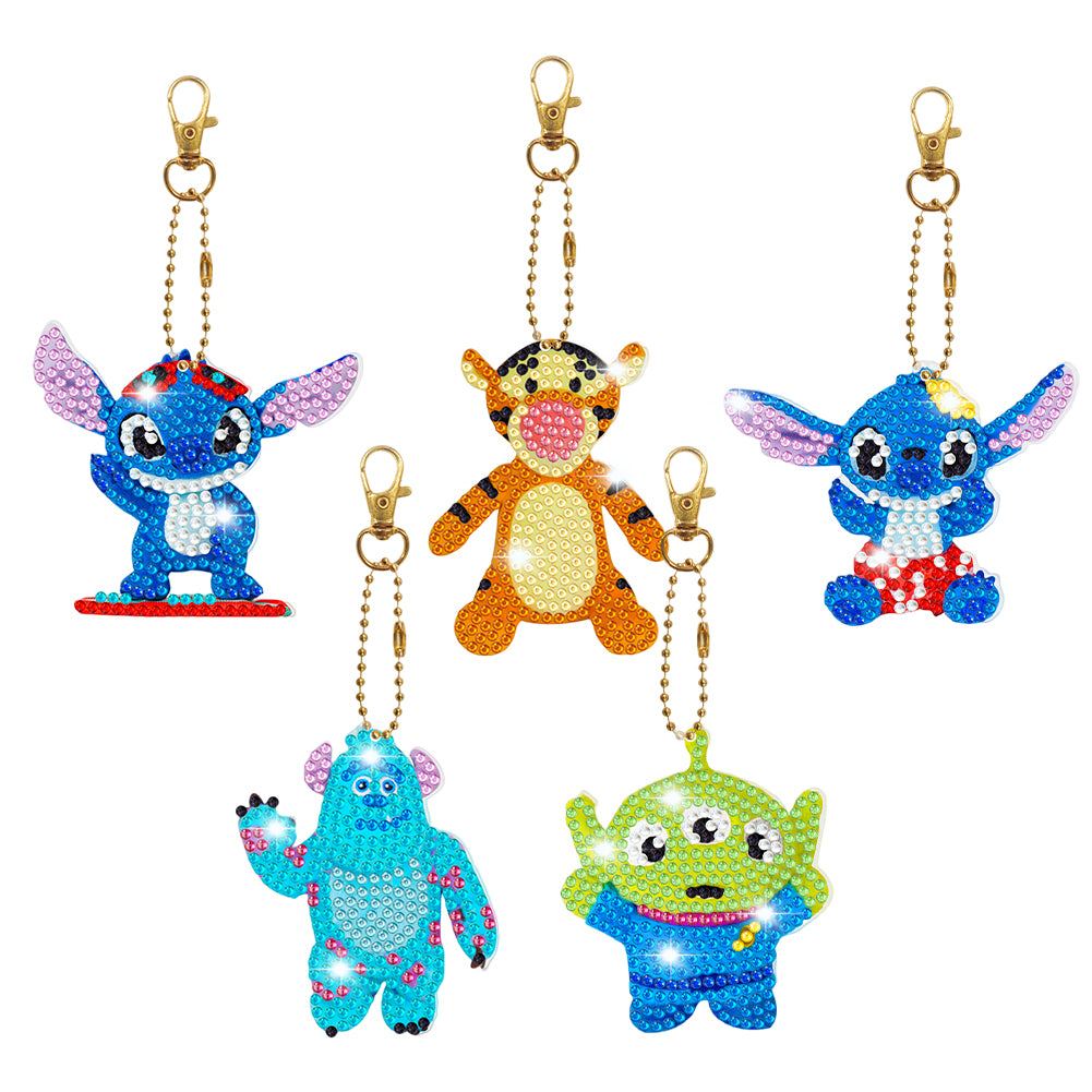 5D Diamond Art Key Rings Double Sided DIY Cartoon Gifts for Beginners Home Decor