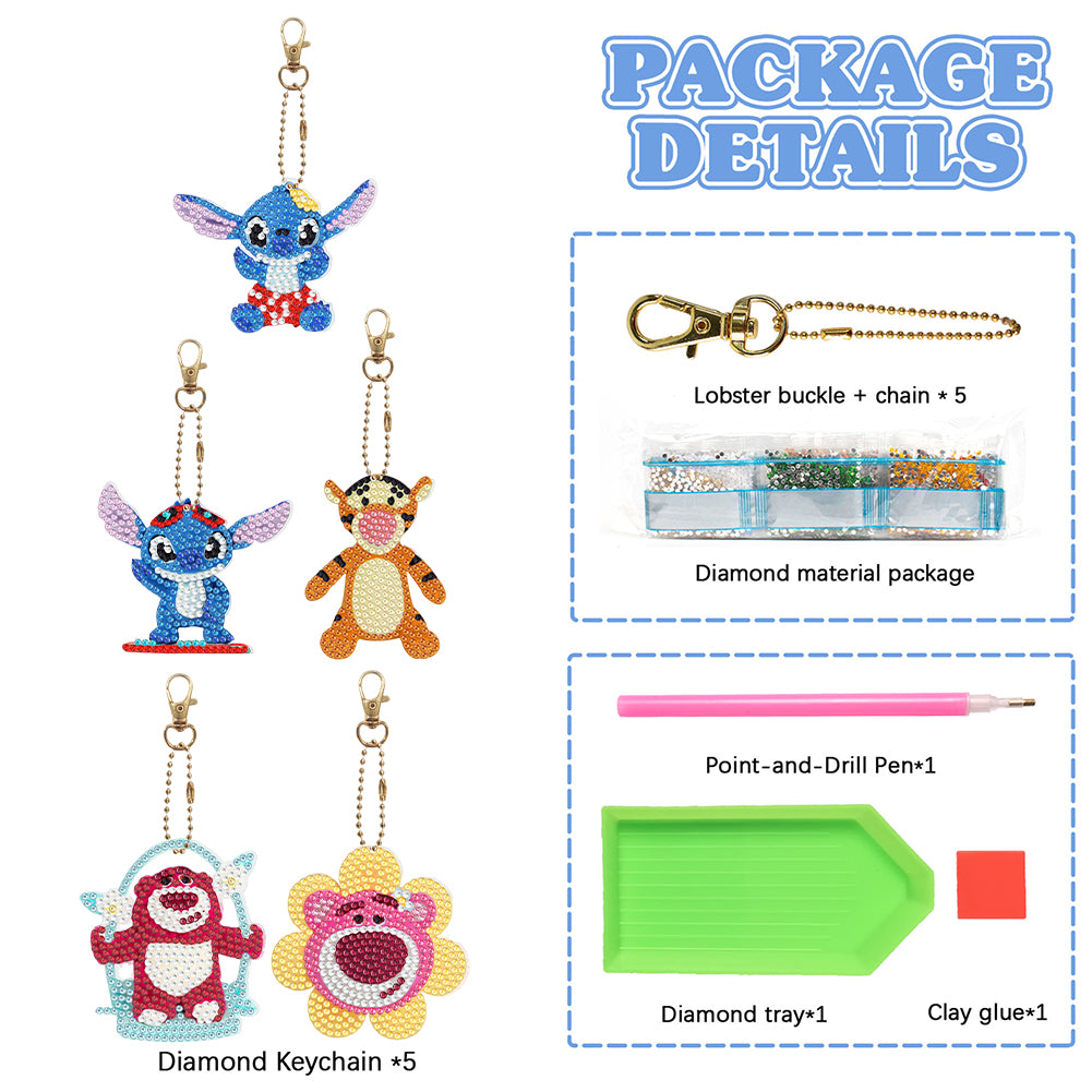 5D Diamond Art Key Rings Double Sided DIY Cartoon Gifts for Beginners Home Decor