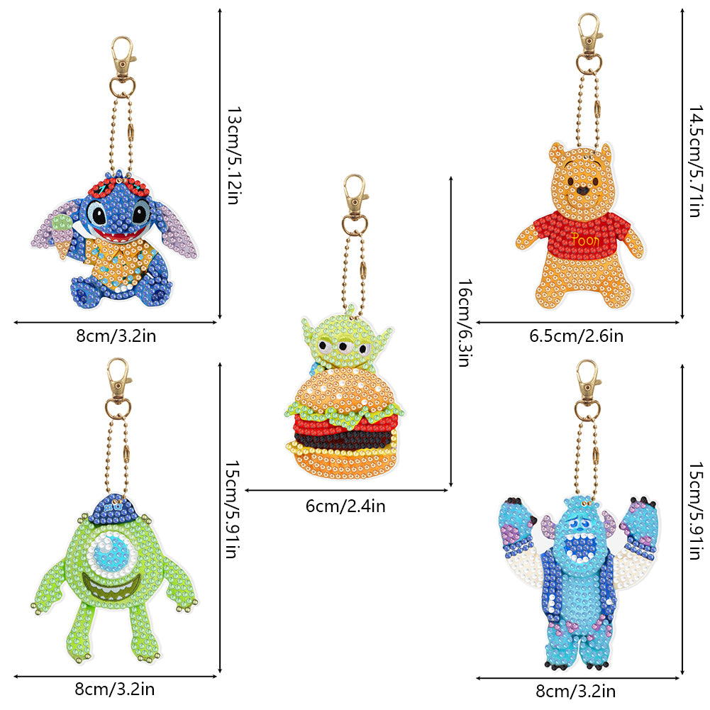 5D Diamond Art Key Rings Double Sided DIY Cartoon Gifts for Beginners Home Decor