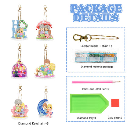 5D Diamond Art Key Rings Double Sided DIY Cartoon Gifts for Beginners Home Decor