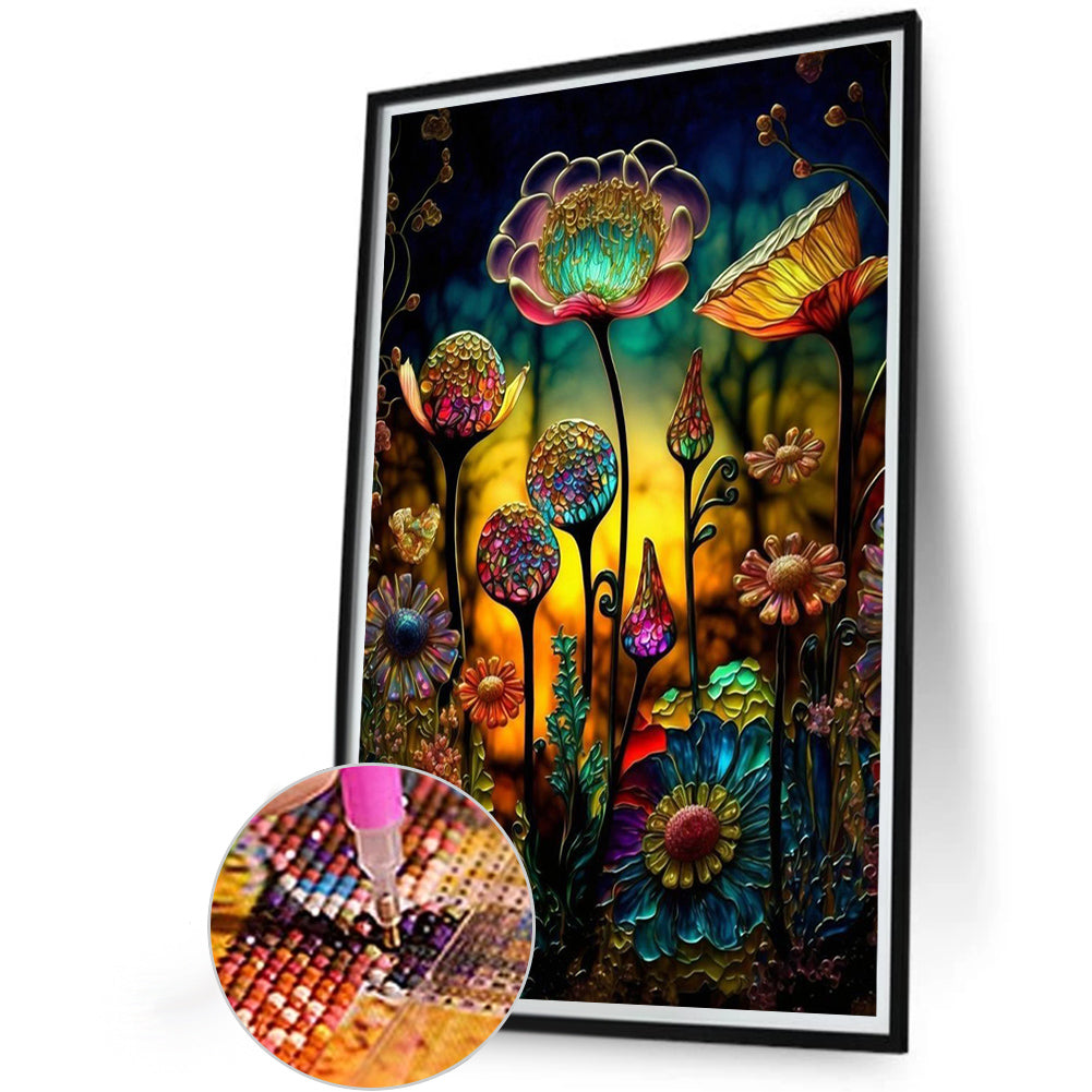 Fantasy Painted Flower Glass Painting - Full Round Drill Diamond Painting 40*60CM