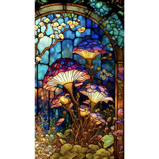 Mushroom Flower Glass Painting - Full Round Drill Diamond Painting 45*80CM