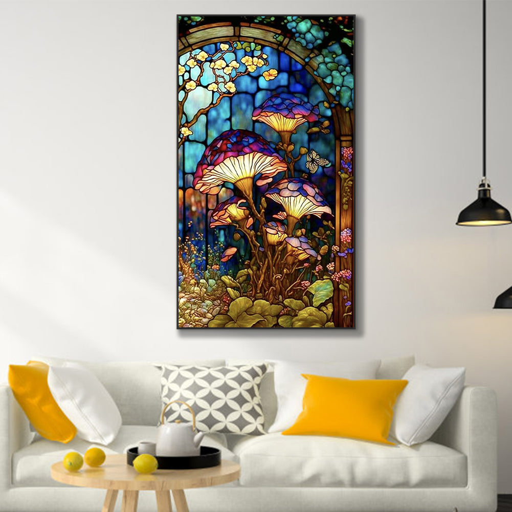 Mushroom Flower Glass Painting - Full Round Drill Diamond Painting 45*80CM