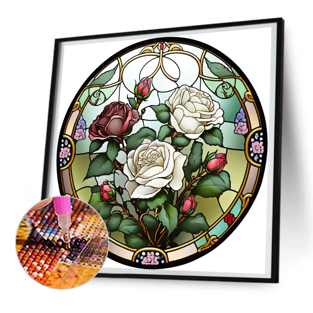 White Rose Glass Painting - Full Round Drill Diamond Painting 30*30CM