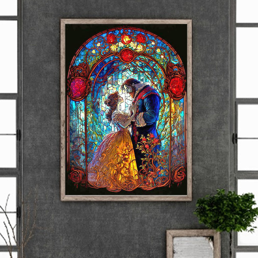 Beauty And The Beast Glass Painting - Full Round Drill Diamond Painting 40*55CM