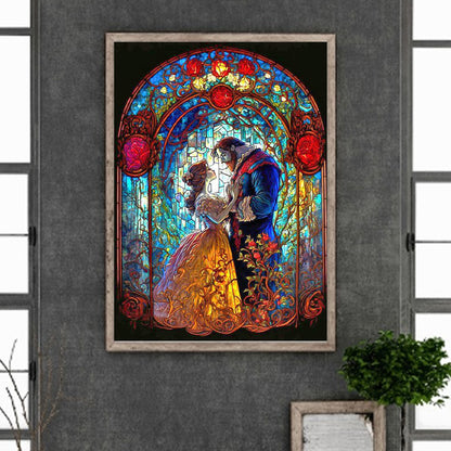 Beauty And The Beast Glass Painting - Full Round Drill Diamond Painting 40*55CM