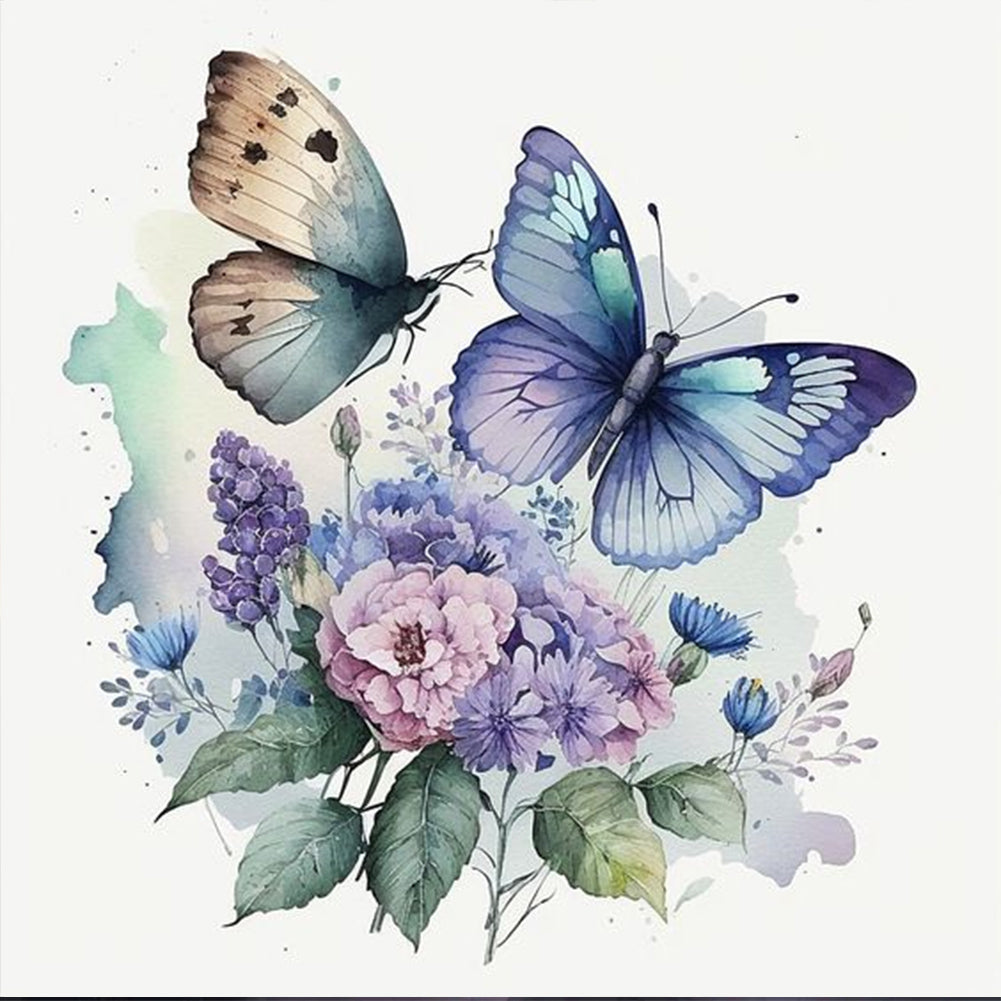 Watercolor Butterflies - Full Round Drill Diamond Painting 30*30CM