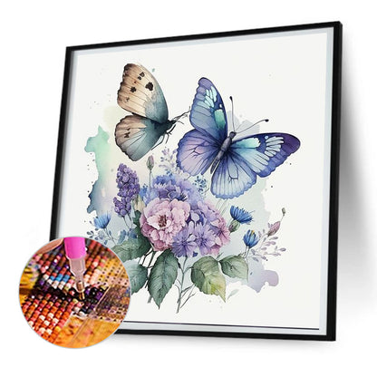 Watercolor Butterflies - Full Round Drill Diamond Painting 30*30CM